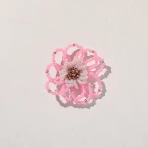 Handmade beaded flower diy accessory, pink and white frosted bead charm for brooch or earrings.