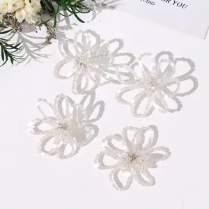 White beaded flower DIY accessories hollow tube beads handmade floral patch for craft jewelry making