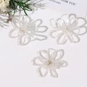 White beaded flower DIY accessories, hollow tube bead floral design for handmade jewelry crafts.