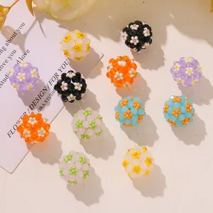 Handmade Glass Bead Daisy Flower Charms Colorful Ball Pendants For DIY Hair Accessories Jewelry Making Craft