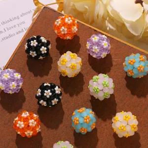 Colorful beaded flower balls DIY charm handmade daisy crystal beads for earrings hair accessories