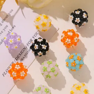 Colorful daisy beaded flower balls detail shot, perfect for DIY handmade jewelry accessories.