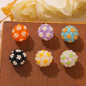 Colorful 3D daisy beaded flower ball DIY crystal charms for stylish jewelry making.