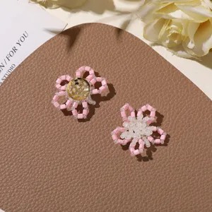 DIY beaded flower accessories, pink tube and clear round beads design, sweet style.