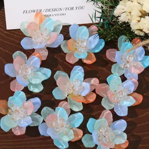 Resin gradient flower shoe charms and earrings DIY accessories, clear sea salt blue style parts.