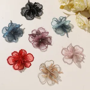 Flores de organza con cuentas parches accesorios DIY para horquillas Hanfu y ropa decoración.