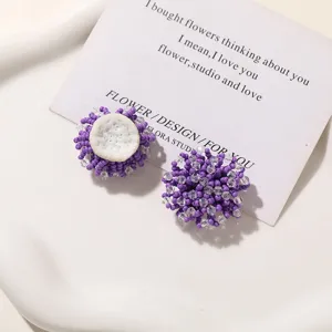 Pendientes de flor con cuentas de cristal morado dulce accesorio de joyería hecho a mano