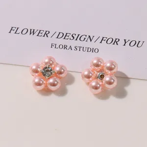 Retro baroque rhinestone beaded five petal flower alloy imitation pearl DIY nail art charms.