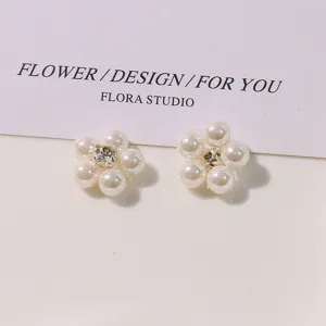 Pearl flower DIY accessory, retro baroque rhinestone beaded five petal floral charm for nails.