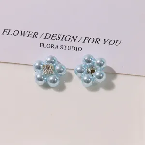 Blue pearl flower DIY accessories for nail art and earrings, vintage alloy rhinestone charm.