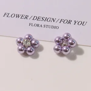 Purple pearl flower DIY jewelry accessories, charming floral design with crystal detail.