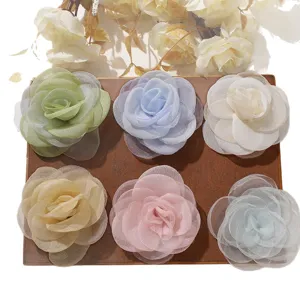 Accesorios de flores de organza hechos a mano pinza de pelo DIY broche tela artesanal
