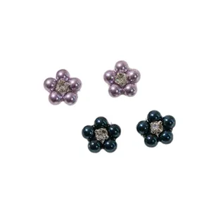 Retro baroque rhinestone five-petal flower imitation pearl DIY alloy nail art earring accessories