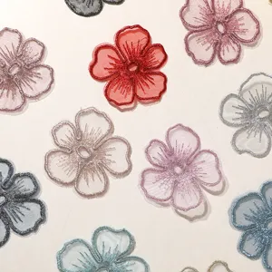 Bordado encaje organza flor cinco petalos parche DIY hecho mano ropa bolso accesorio decor