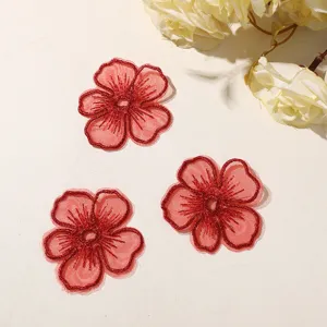 Organza encaje bordado flor de cinco pétalos parche DIY ropa hecha a mano accesorios para el cabello