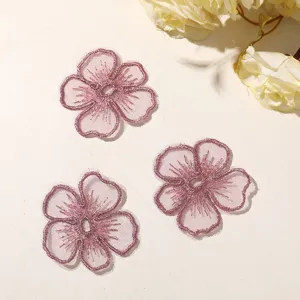 Flor de cinco pétalos bordada en encaje de organza, accesorio DIY para ropa y sombreros.