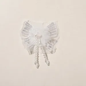 White sequin beaded bow patch DIY embroidery lace ribbon handmade clothing accessory
