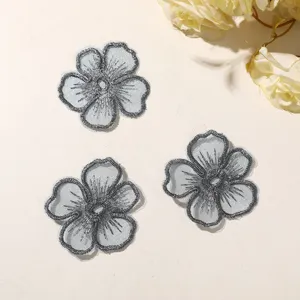 Bordado encaje organza flor cinco pétalos parche DIY ropa hecha mano sombrero bolso accesorio