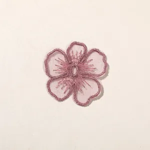 Parche de flor de cinco pétalos con bordado de organza para ropa DIY, sombreros, bolsos.