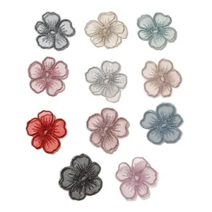Flores de encaje organza bordadas 5 petalos accesorios diy para ropa y bolsos