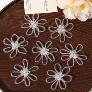 Handcrafted white beaded flower DIY accessories, hollow tube beads, clothing and jewelry parts.