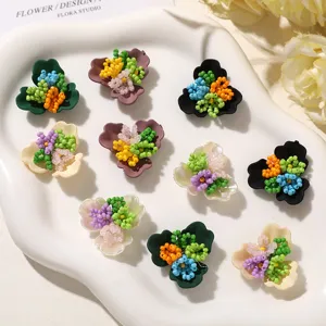 Mori Style Flower Bead Charms Handmade Woven Flower Patches For DIY Earrings Jewelry Making Shoe Buckle Decoration Accessories