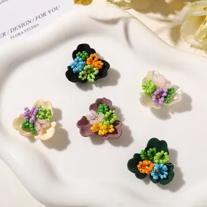 Multi-color seed bead three-petal flower DIY accessories, fresh floral style earrings shoe charms details.