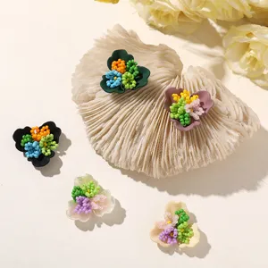 Beaded flower DIY accessory detail, colorful seed beads floral design for cute earrings.