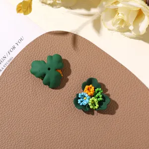Forest style green flower seed bead three-petal flower DIY earrings shoe charms accessories