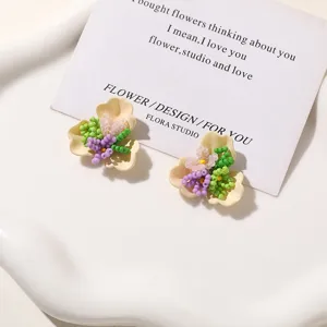 Beaded flower earrings diy accessories fresh style floral jewelry components for handmade crafts.