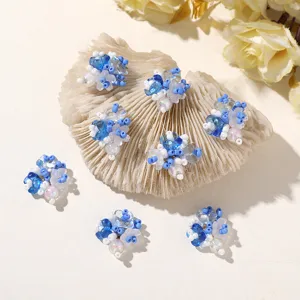 Summer Island Style Sea Salt Blue Glass Bead Flower DIY Accessories For Earrings Hair Clips Clothing Decoration Handmade Beaded Floral Charms