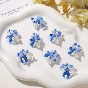Summer sea salt blue beaded flower DIY charm accessories for hair clips and earrings details.