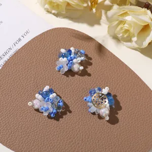 Summer blue beaded flower DIY accessories for handmade earrings and hairpins charming style
