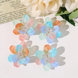 Clear resin flower bead DIY accessories for earrings and hair ornaments, 4 pieces set.