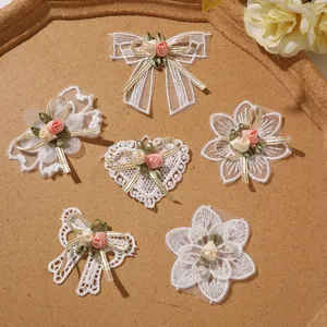 3D Mesh Lace Flower Patch Bow Applique DIY Embroidery Organza Floral Patch For Hair Accessories Clothing Sewing Decoration