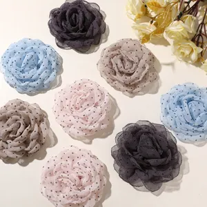 Fiori di rosa in garza a pois accessori per capelli DIY pinze per artigli floreali carini