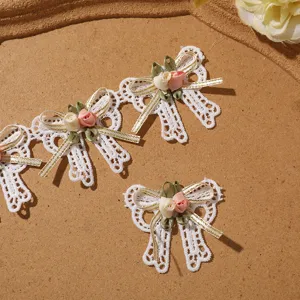 Lace mesh 3D bow flower patch DIY embroidery organza ribbon hair accessories apparel craft.