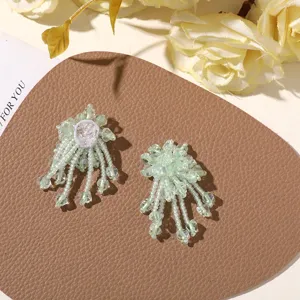Pendientes de borla de cuentas verdes estilo caramelo dulce accesorios DIY moda