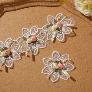 Lace trim mesh 3D bow flower patches DIY embroidery organza floral clothing accessories