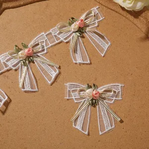 Lace mesh 3D bow flower patch DIY embroidery organza appliques for hair accessories decor.