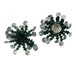 Handmade DIY crystal bead flower brooch shoe clip accessories sparkling emerald green