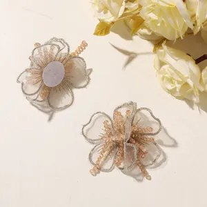 Parche de flor de tul con cuentas DIY, bordado de organza tridimensional para Hanfu.