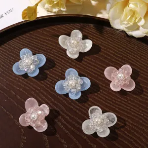 Resin four-petal flower DIY accessories with crystal and faux pearl center for earrings
