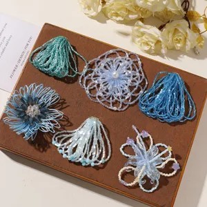 Blue handmade beaded flower tassel DIY accessories hair clip brooch craft supplies