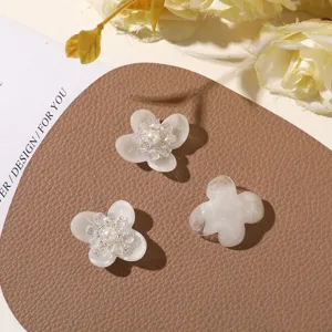 Sweet resin four-petal flower DIY accessories with crystal centers for earrings, hair clips.
