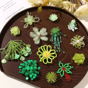 Green beaded flower DIY accessories for summer beach earrings hair clips clog shoes decoration