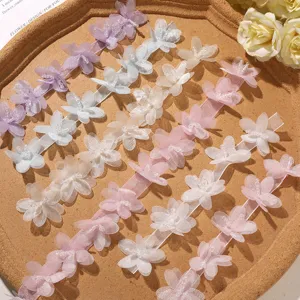 Nastro di fiori in organza 3D pastello per accessori per capelli DIY e abbigliamento 1pz
