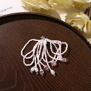 Handmade pink beaded tassel DIY jewelry accessory with pearls and crystal rhinestones