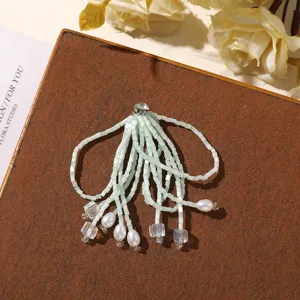 Handmade green beaded crystal tassel diy jewelry charm accessory for earrings and hair crafts