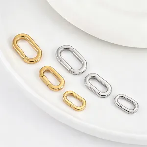 Polished oval spring gate rings, stainless steel jewelry connecting clasps for DIY necklace.